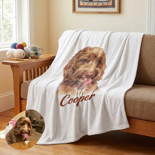 Color Pencil Custom Pet Blanket draped over a sofa