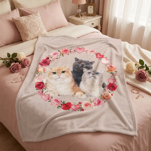 Rose Wreath Custom Pet Blanket spread across the foot of a bed