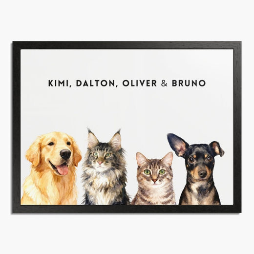 Custom Watercolor Four Pet Portrait