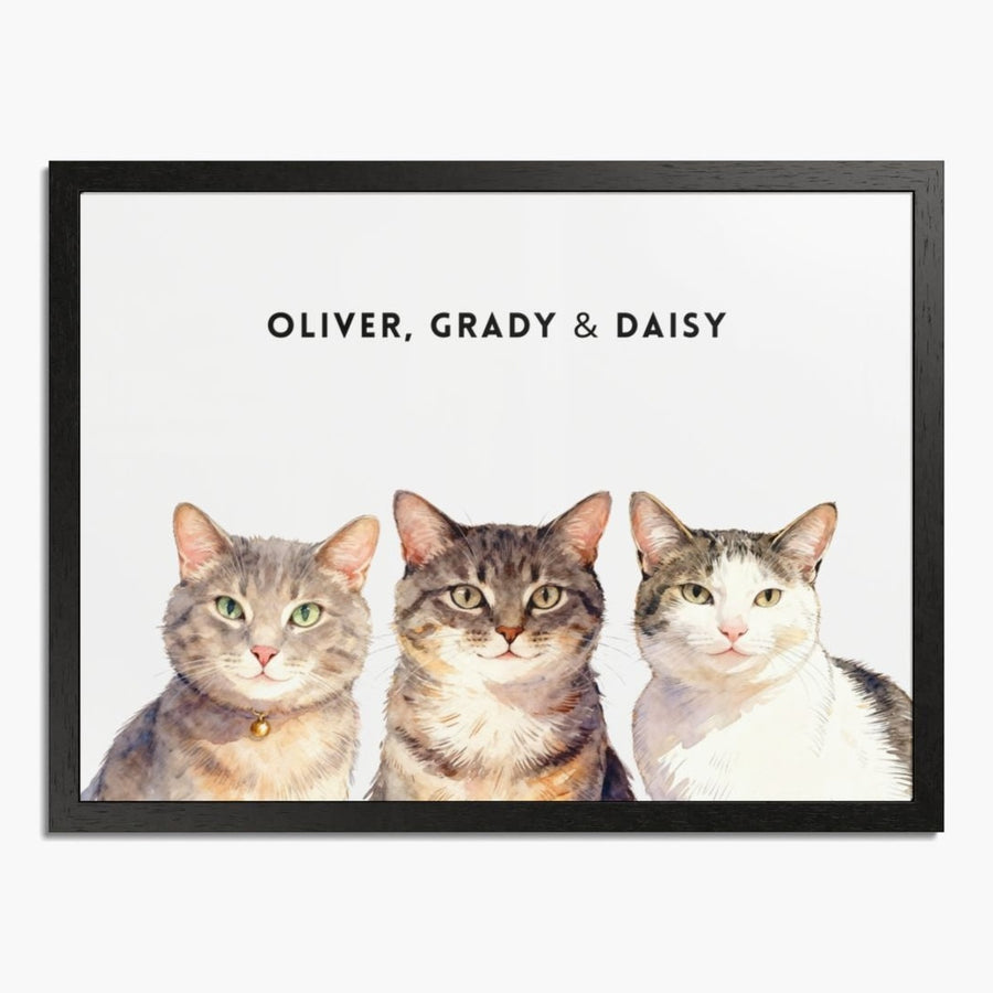 Custom Watercolor Three Pet Portrait