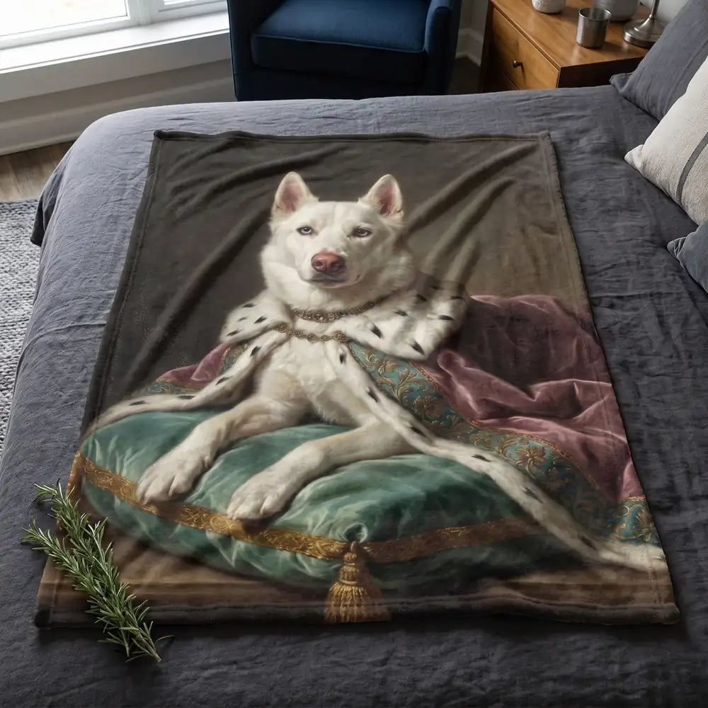 Aristocratic Custom Pet Blanket photographed flat from above on linen