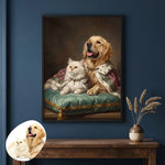 Aristocratic Custom Two Pet Portrait hanging on the wall above a console table