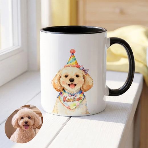 Celebrate Custom Pet Colorful Mug on a sunlit window sill