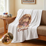 Color Pencil Custom Pet Blanket draped over a sofa