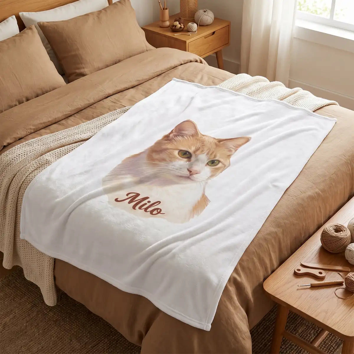 Color Pencil Custom Pet Blanket spread across the foot of a bed
