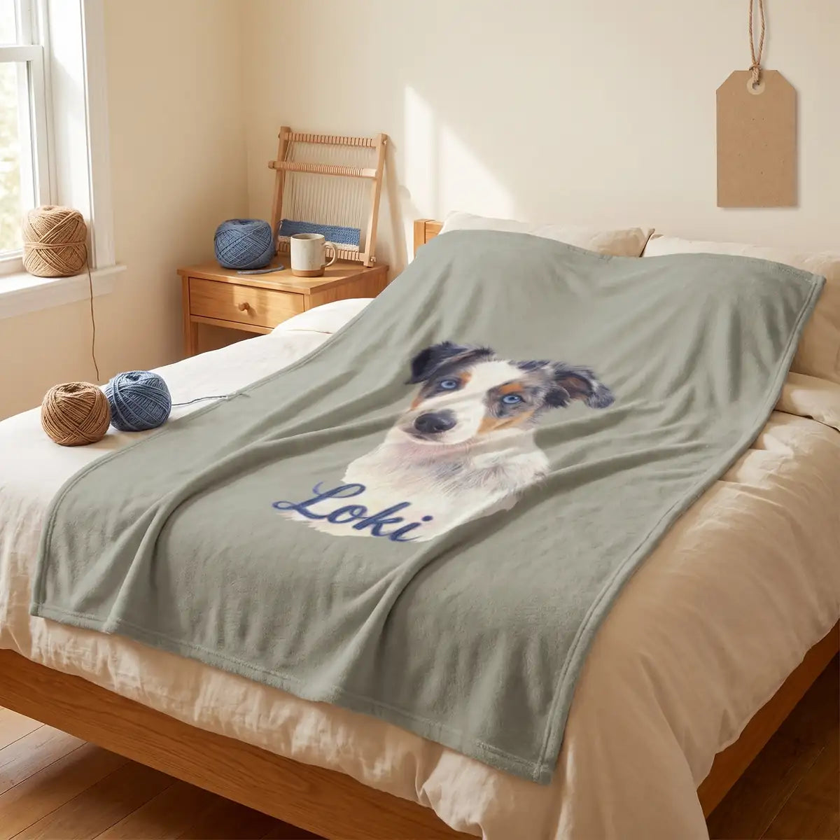 Color Pencil Custom Pet Blanket spread over a bed