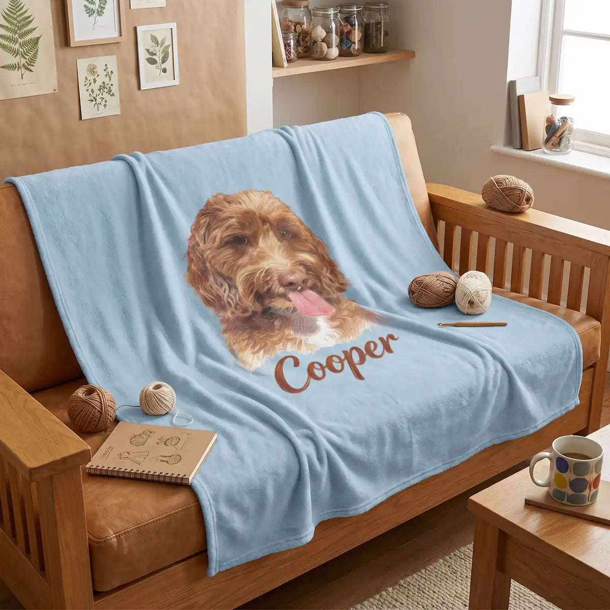 Color Pencil Custom Pet Blanket spread across a sofa seat