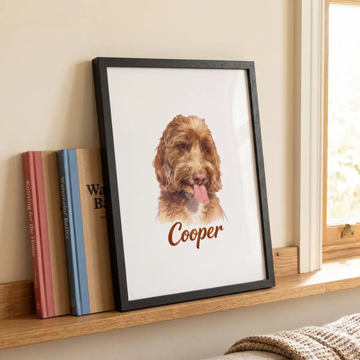 Color Pencil Custom Pet Portrait in a styled home setting