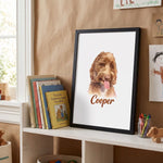 Color Pencil Custom Pet Portrait on a shelf in a child's room