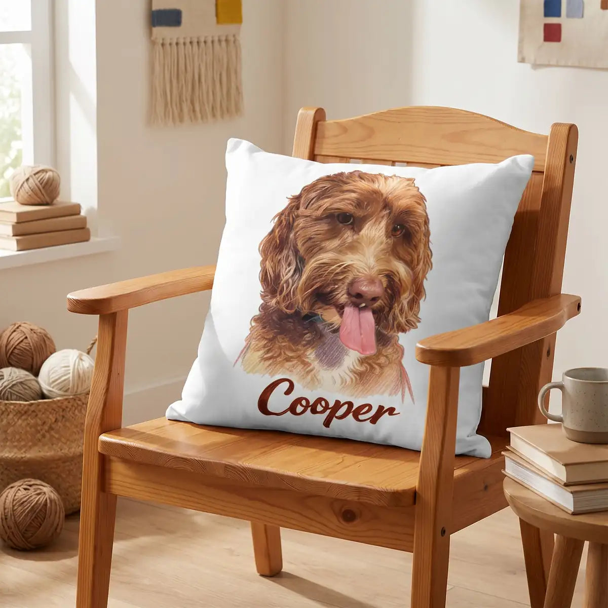 Color Pencil Throw Pillow 18"X18" on the seat of a chair