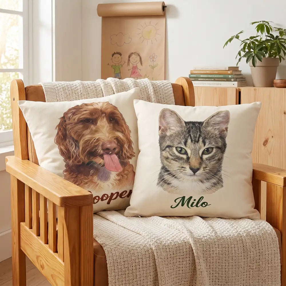 Color Pencil Throw Pillow 18"X18" in a styled home setting