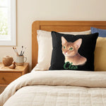 Color Pencil Throw Pillow 18"X18" at the head of a made bed