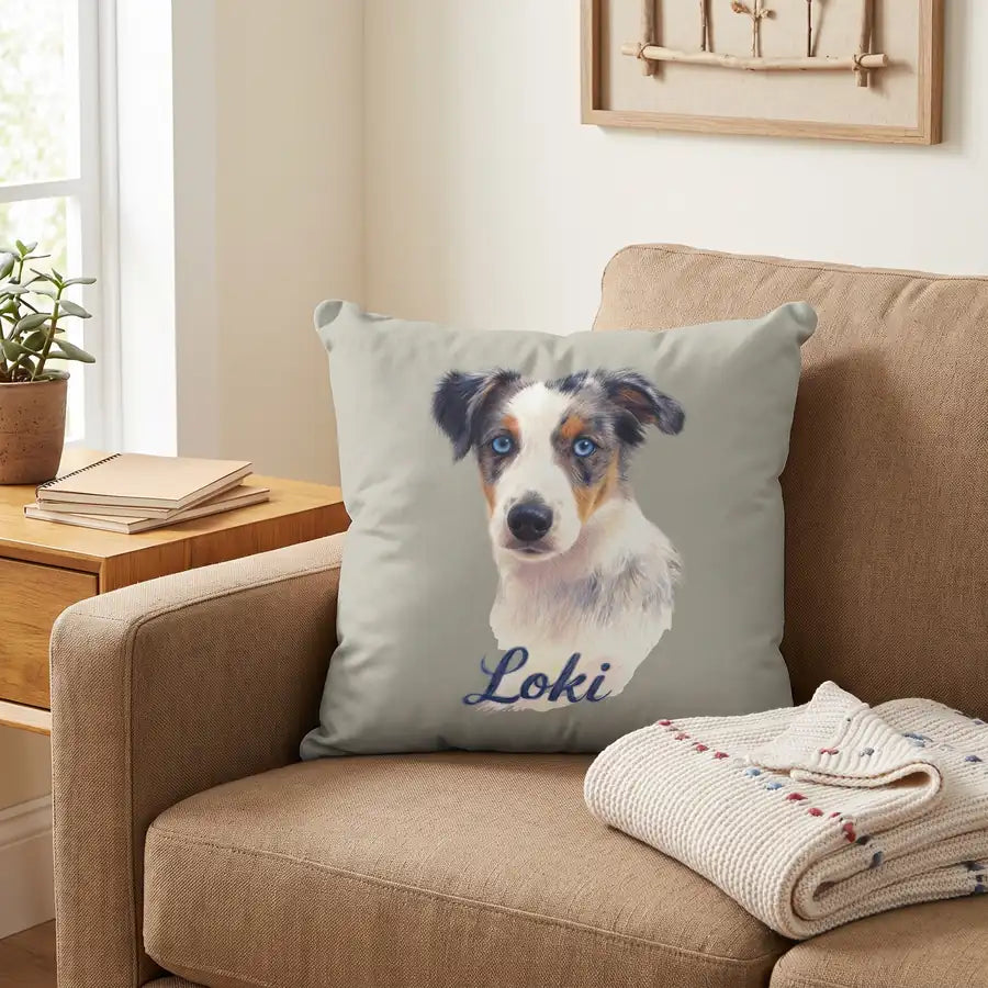 Color Pencil Throw Pillow 18"X18" propped in the corner of a sofa