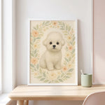 Cozy Watercolor Custom Pet Portrait propped on a desk against the wall