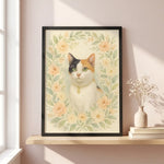 Cozy Watercolor Custom Pet Portrait in a styled home setting