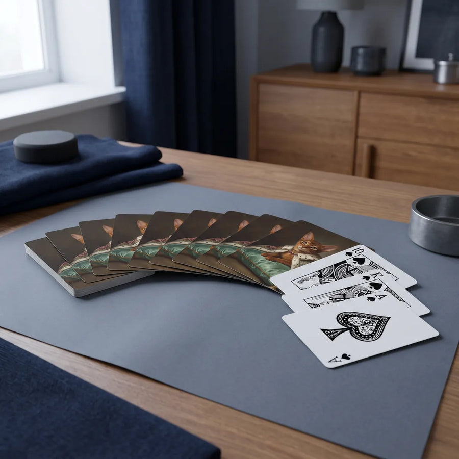 Custom Aristocratic Poker Playing Cards in a styled home setting
