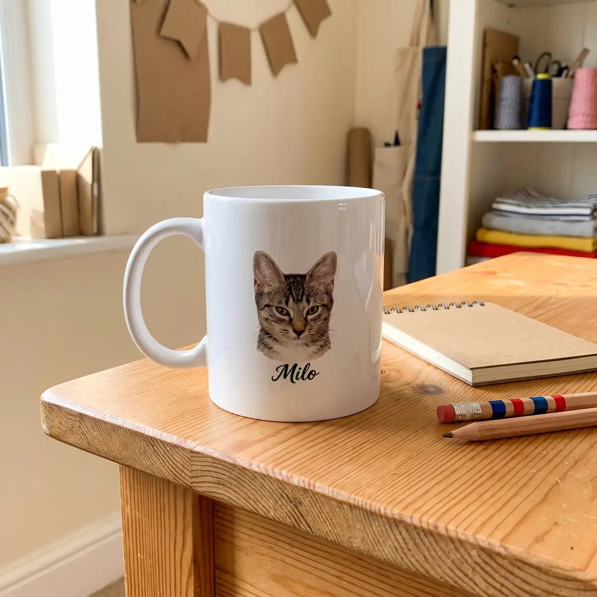Custom Color Pencil Mug on a desk