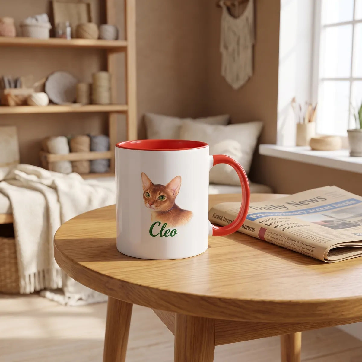 Custom Color Pencil Mug on a cafe table