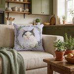 Custom Herb Wreath Throw Pillow 18"X18" propped in the corner of a sofa