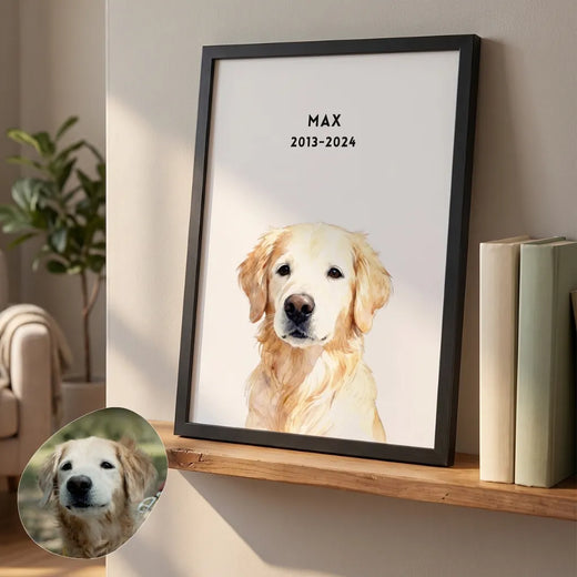 Custom Memorial Pet Portrait in a styled home setting