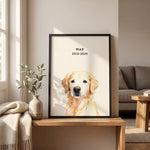 Custom Memorial Pet Portrait in a styled home setting