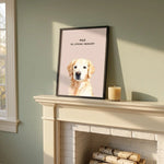 Custom Memorial Pet Portrait resting on a mantelpiece