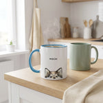 Custom Peeking Pet Colorful Mug on a kitchen counter in the morning light