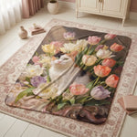 Custom Rococo Tulip Bouquet Blanket spread out on the floor