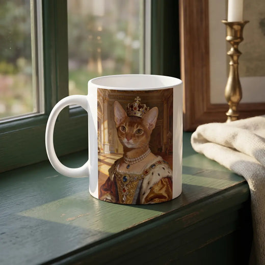 Custom Royal Pet Mug on a sunlit window sill