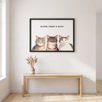 Custom Watercolor Three Pet Portrait hanging on the wall above a console table