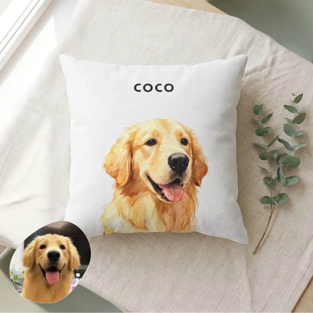 Custom Throw Pillow 18"X18" photographed flat from above on linen