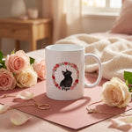 Custom Rose Wreath Mug in a styled home setting