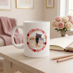 Custom Rose Wreath Mug on a desk