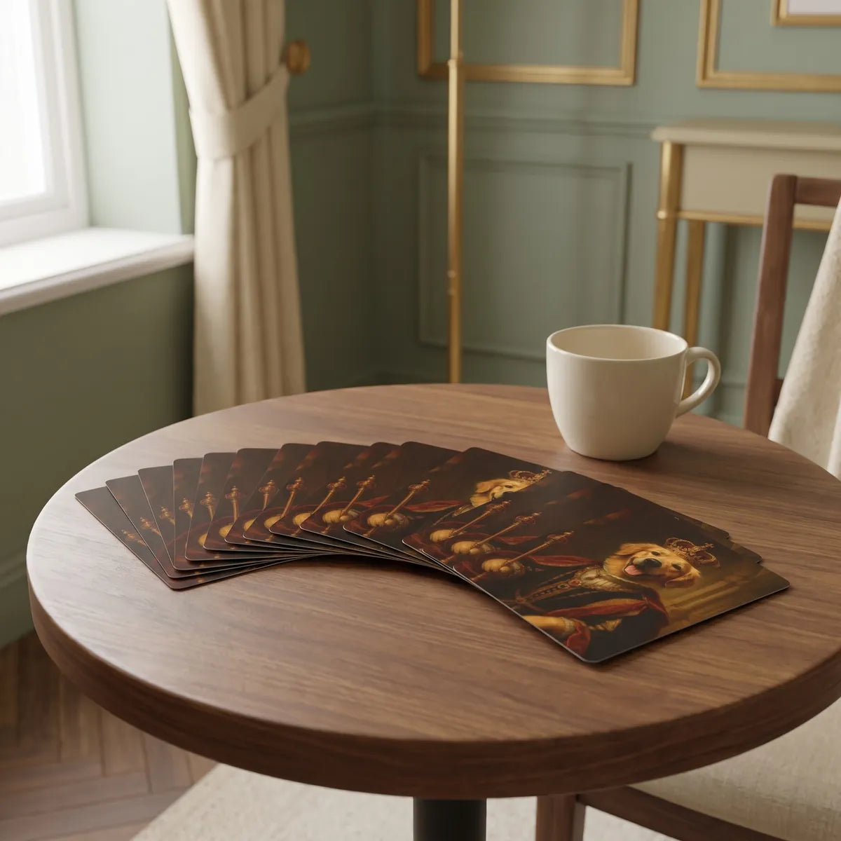 Custom Vintage Royal Poker Playing Cards on a cafe table