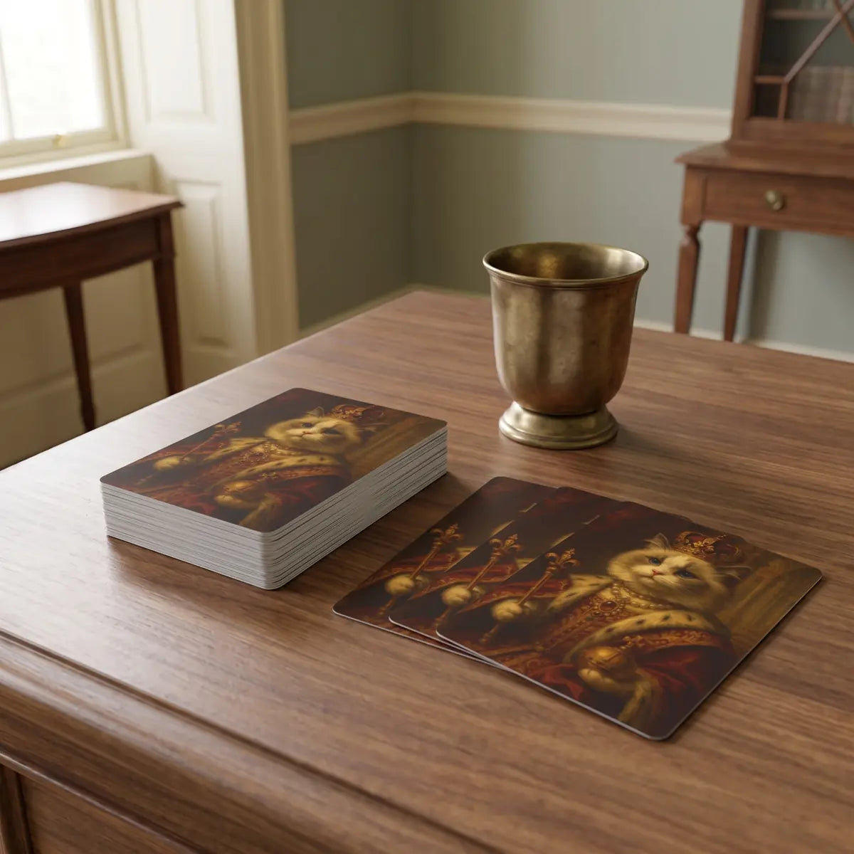 Custom Vintage Royal Poker Playing Cards on a desk