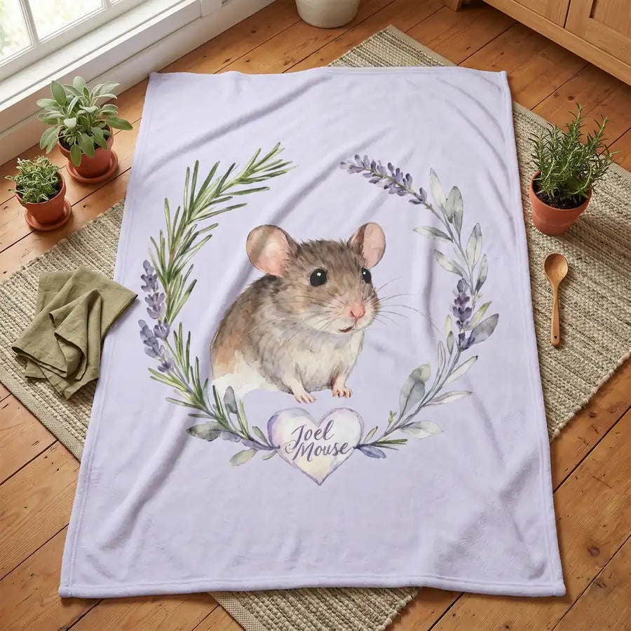 Herb Wreath Custom Pet Blanket spread out on the floor