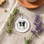 Herb Wreath Keychain photographed flat from above on linen