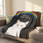 Memorial Custom Pet Blanket with Rainbow draped over a sofa