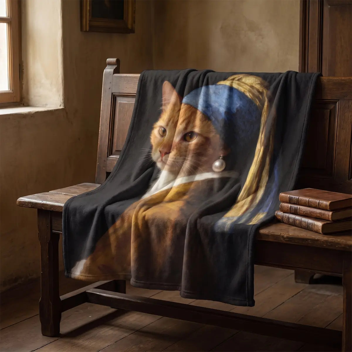 Pearl Earring Custom Pet Blanket in a styled home setting