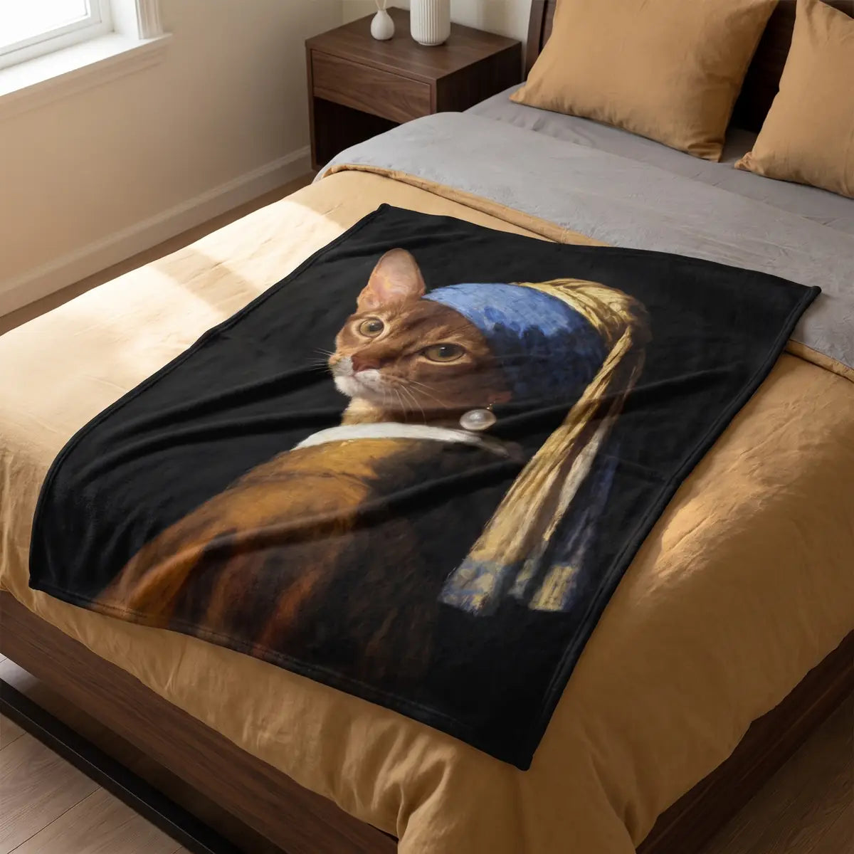 Pearl Earring Custom Pet Blanket spread across the foot of a bed