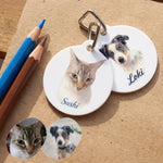 Pencil Art Keychain photographed flat from above on linen