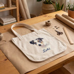 Pencil Art Tote Bag photographed on a soft cloth surface