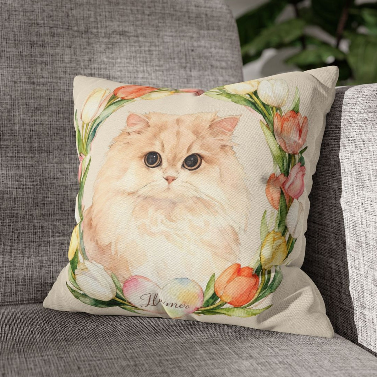 Custom Tulip Wreath Throw Pillow 18"X18"
