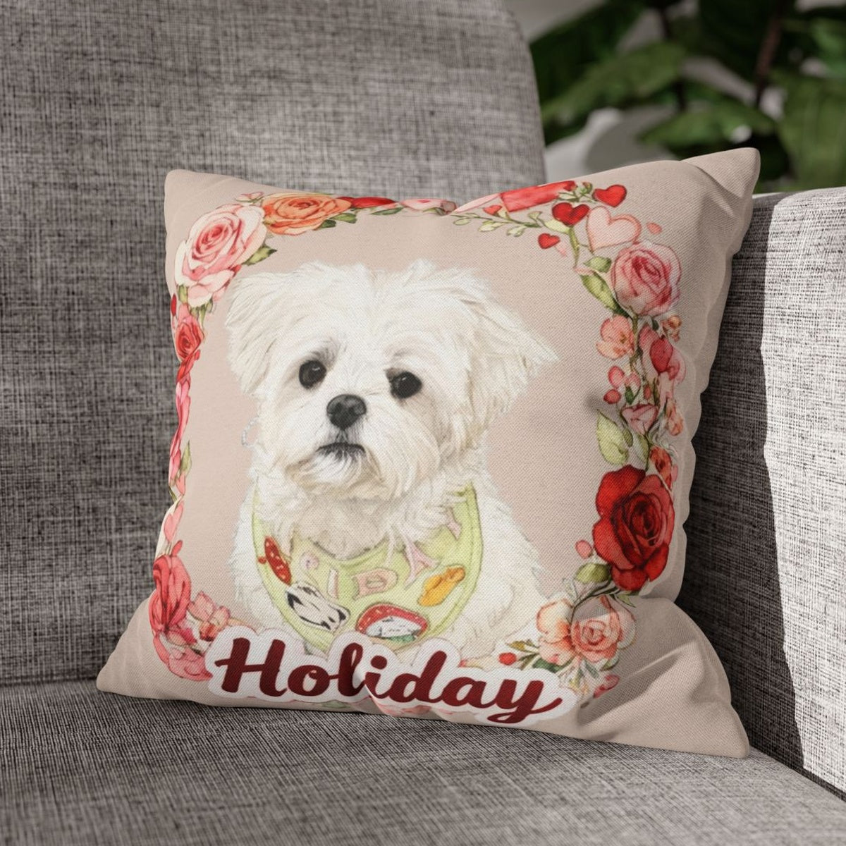 Custom Rose Wreath Throw Pillow 18"X18"