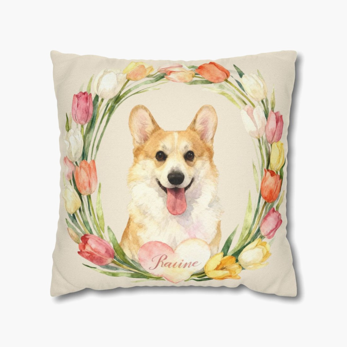 Custom Tulip Wreath Throw Pillow 18"X18"