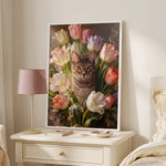 Custom Rococo Tulip Bouquet Portrait beside a bed on a bedside table