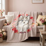 Rose Wreath Custom Pet Blanket draped over a sofa