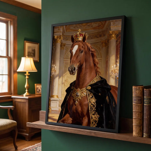 Royal Custom Pet Portrait in a styled home setting