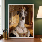 Royal Custom Pet Portrait propped on a desk against the wall