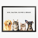 Custom Watercolor Four Pet Portrait